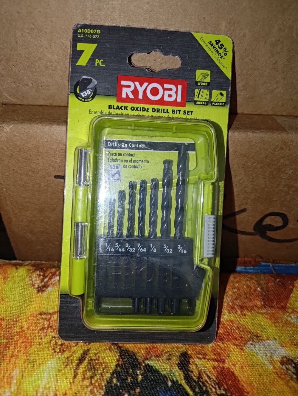 Ryobi A10D07G Black Oxide Drill Bit Set, 7 Pcs New